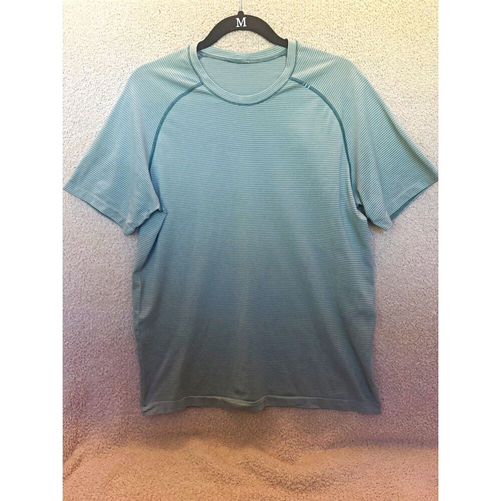 lululemon Metal Vent Tech 2.0 Short Sleeve Shirt Green Micro Stripe Men's M